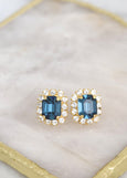 Blue Navy Crystal Stud Earrings, Navy Blue Crystal Earrings, Bridal Sapphire Blue Studs, Emerald Cut Blue Navy Bridal Earrings, Blue Studs