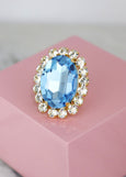 Cocktail Ring, Aquamarine Cocktail Crystal Ring, Statement Blue Crystal Ring, Oversize Light Blue Crystal Adjustable Ring, Crystal Blue Ring