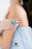 Cocktail Ring, Aquamarine Cocktail Crystal Ring, Statement Blue Crystal Ring, Oversize Light Blue Crystal Adjustable Ring, Crystal Blue Ring