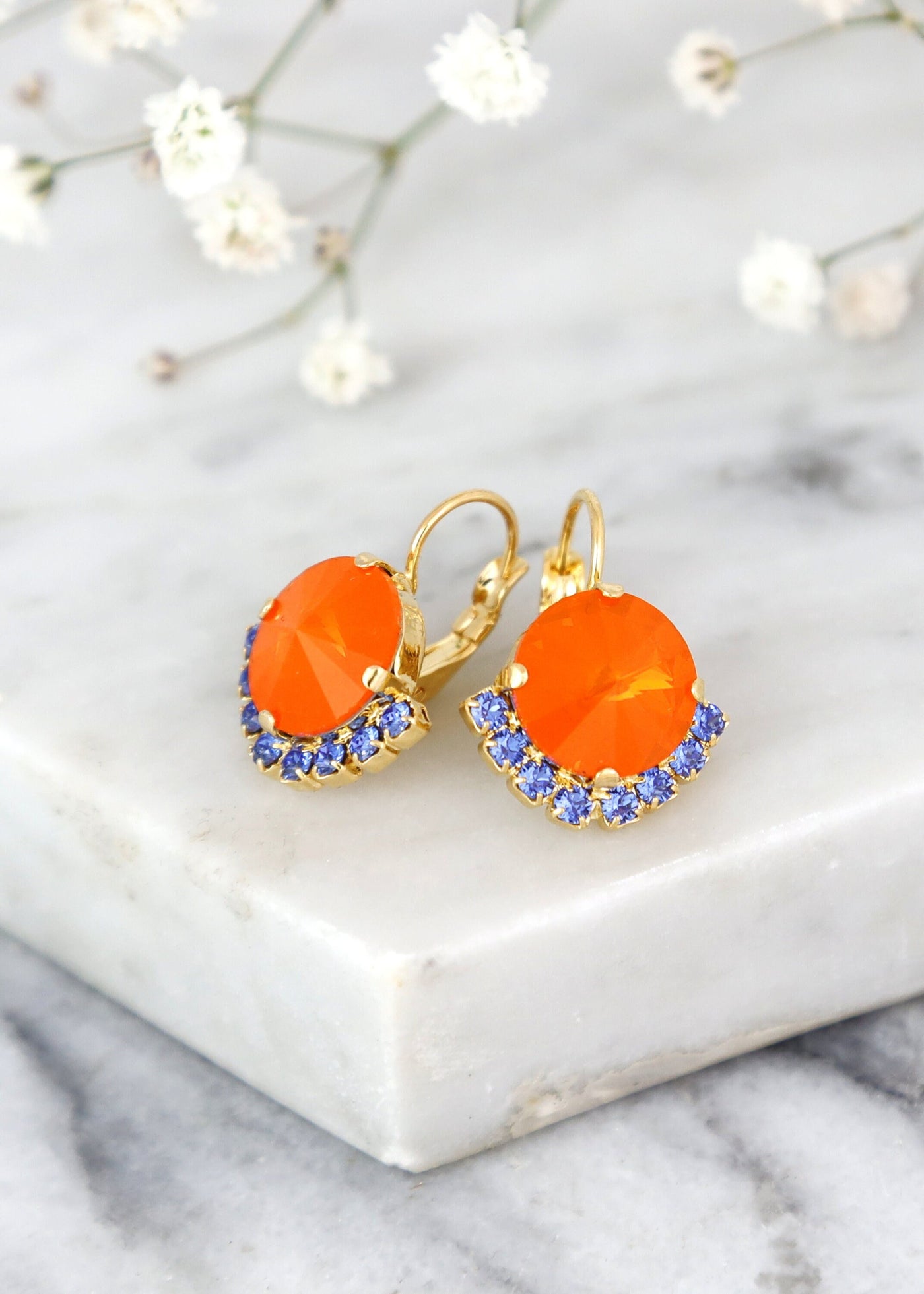Orange Earrings, Orange Drop Earrings, Blue Orange Earrings, Coral Blue Earrings, Tangerine Orange Drop Earrings, Bridesmaids Earrings