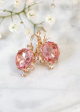 Pink Crystal Drop Earrings, Bridal Rose Crystal Earrings, Light Pink Drop Earrings, Bridal Light Pink Earrings, Pink Crystal Droplets