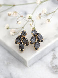 Gray Stud Earrings, Bridal Dark Gray Earrings, Black Gold Crystal Stud Earrings, Gray Cluster Stud Earrings, Gray Black Crystal Studs