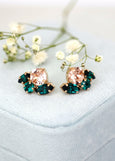 Blush Green Stud Earrings, Blush Rose Emerald Green Crystal Earrings, Bridal Green Blush Crystal Earrings, Bridesmaids Earrings,Gift For Her