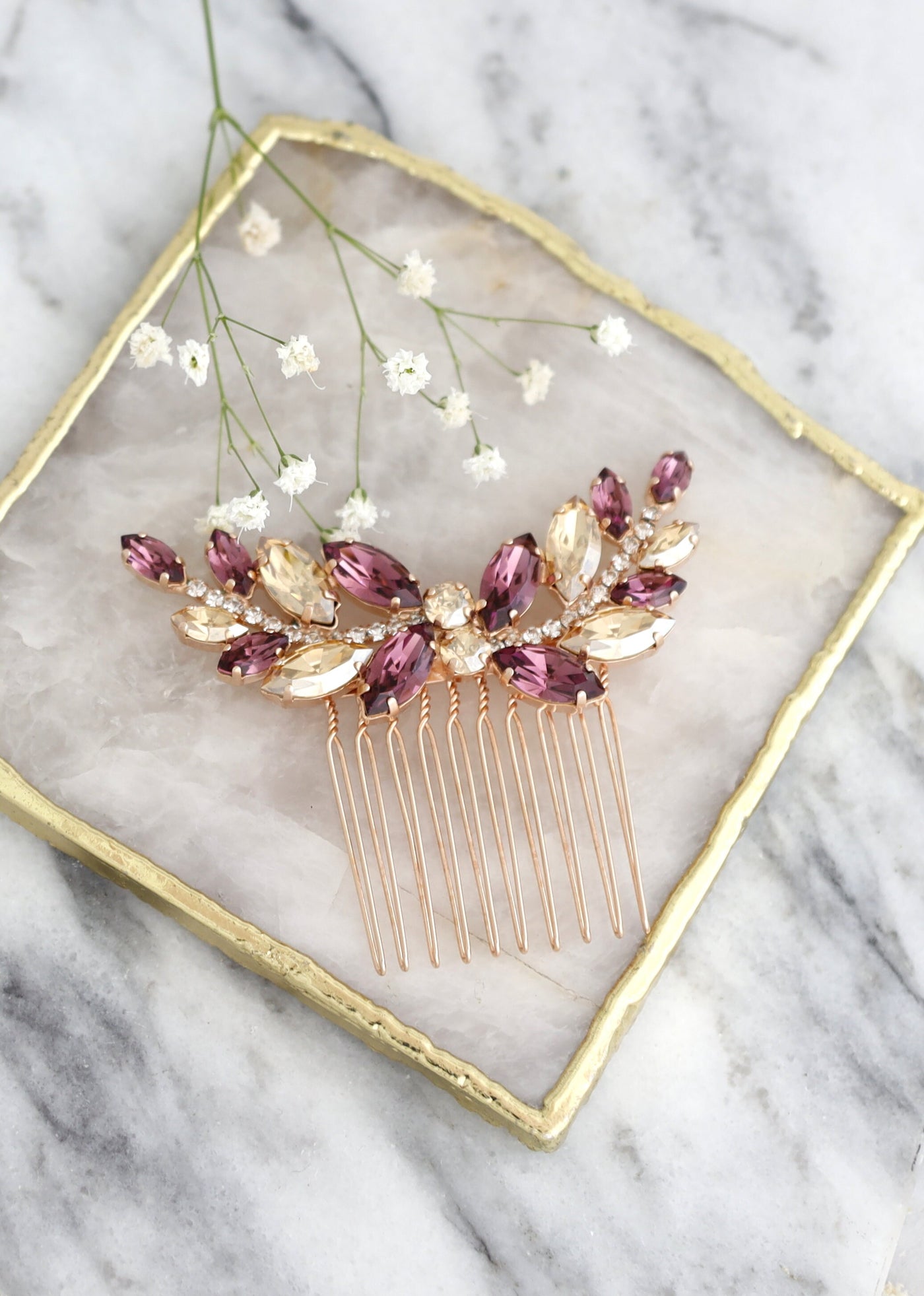 Bridal Hair Comb, Purple Bridal Hair Comb, Purple Violet Hair comb, Hair Accessories, Gold Purple Hair Comb, Purple Bridal Silver Hair Comb