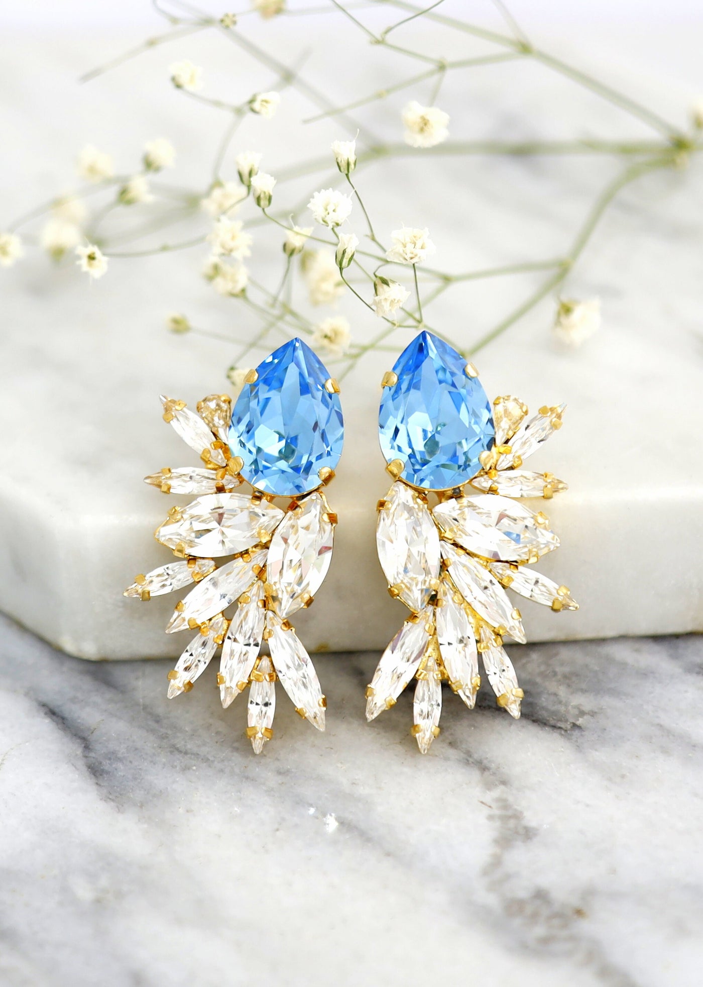 Aquamarine Earrings, Aquamarine Oversize Earrings, Bridal Light Blue Earrings, Bridal Aquamarine Statement Earrings, Blue Wedding Earrings
