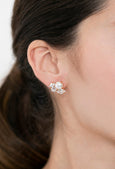 Emerald earrings,Emerald Bridal crystal earrings,Pearl cluster earrings, Emerald green earrings, Bridesmaid gift, Green Stud Earrings