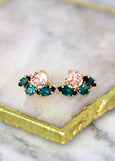 Blush Green Stud Earrings, Blush Rose Emerald Green Crystal Earrings, Bridal Green Blush Crystal Earrings, Bridesmaids Earrings,Gift For Her