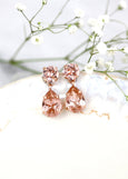 Blush Pink Crystal Drop Dangle Earrings - Romantic Bridal Wedding Jewelry, Ideal Bridesmaid Gift, Classic Blush Pink Crystal Drop Earrings