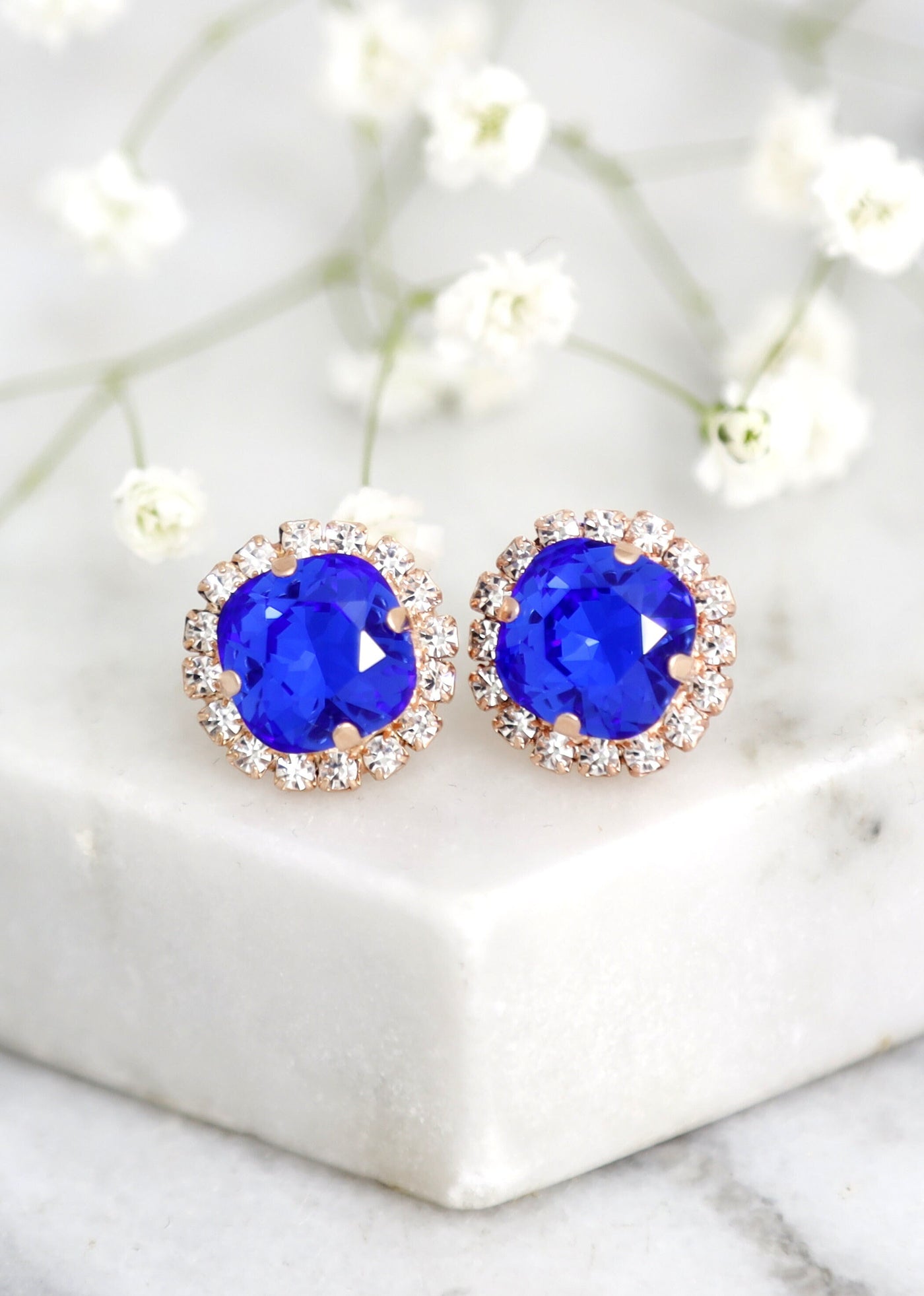 Royal Blue Stud Earrings, Blue Crystal Stud Earrings, Blue Sapphire Classic Earrings, Brideiamds Earrings, Royal Blue Jewelry, Gift For Her