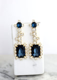 Blue Navy Chandelier Earrings, Bridal Blue Statement Drop Earrings, Oversize Blue Navy Chandeliers Earrings, Dark Blue Crystal Earrings