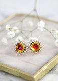 Multi Color Stud Earrings, Green Pink Gold Crystal Stud Earrings, Green Pink Classic Earrings, Brideiamds Earrings, Vitrail Medium Studs