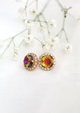 Multi Color Stud Earrings, Green Pink Gold Crystal Stud Earrings, Green Pink Classic Earrings, Brideiamds Earrings, Vitrail Medium Studs