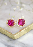 Crystal Fuchsia Pink Bridesmaid Earrings - Handmade and Elegant Hot Pink Earrings, Gift For Her, Bridesmaid Gifts, Magenta Earrings