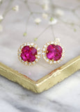 Crystal Fuchsia Pink Bridesmaid Earrings - Handmade and Elegant Hot Pink Earrings, Gift For Her, Bridesmaid Gifts, Magenta Earrings