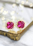 Crystal Fuchsia Pink Bridesmaid Earrings - Handmade and Elegant Hot Pink Earrings, Gift For Her, Bridesmaid Gifts, Magenta Earrings