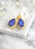 Blue Purple Crystal Earrings, White Opa Heliotrope Earrings, Bridal Blue Opal Drop Earrings, Blue Purple Crystal Earrings, BridesmaidGifts