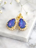 Blue Purple Crystal Earrings, White Opa Heliotrope Earrings, Bridal Blue Opal Drop Earrings, Blue Purple Crystal Earrings, BridesmaidGifts