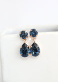 Blue Navy Droplets, Bridal Blue Navy Small Chandelier Earrings, Dark Blue Drop Chandelier Earrings, Bridal Navy Blue Classic Bridal Earrings
