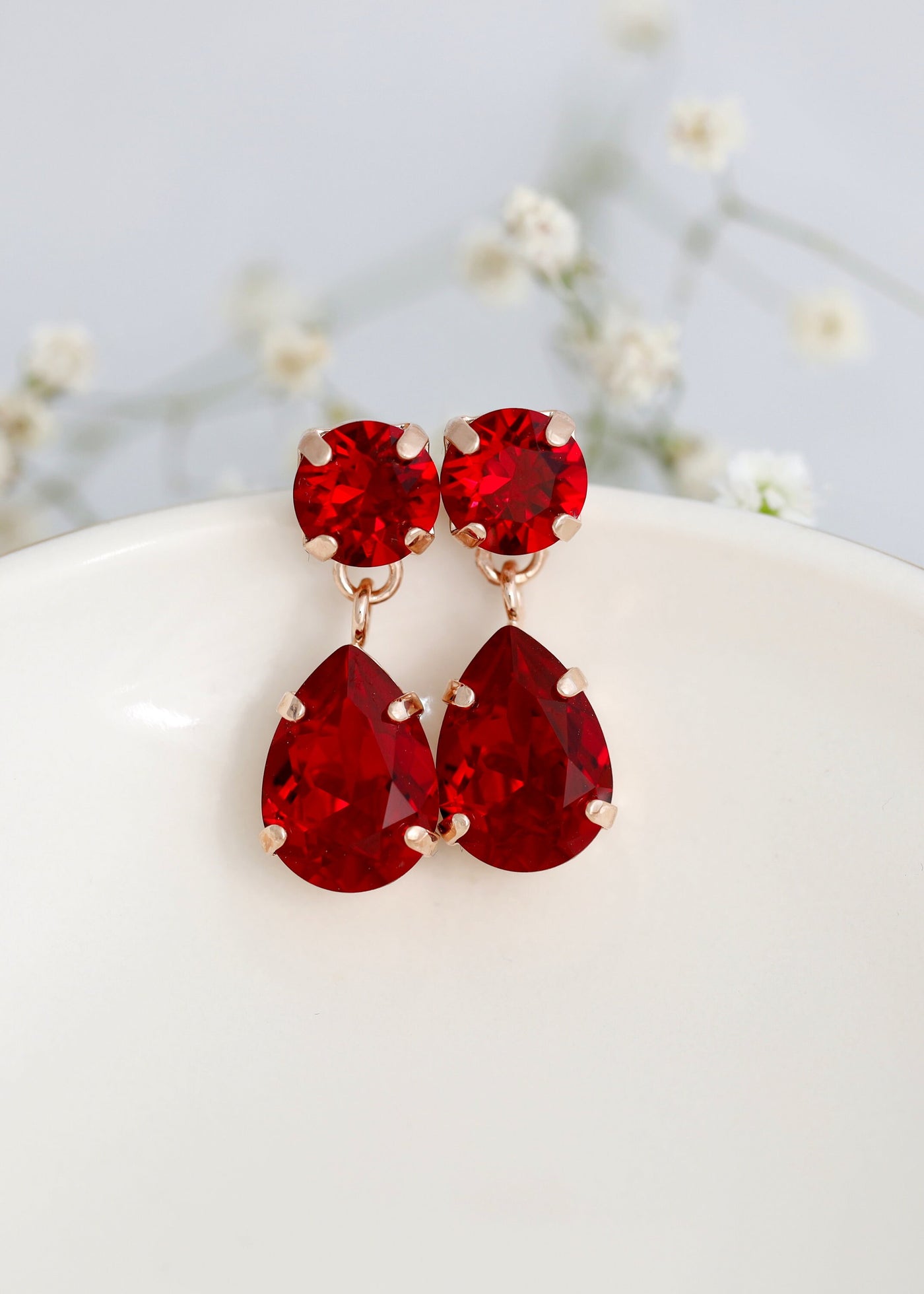 Red Chandelier Earrings, Red Ruby Swarovski Classic Bridal Chandelier Earrings, Garnet Red Bridal Drop Earrings, Classic Red Chandeliers