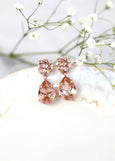 Blush Pink Crystal Drop Dangle Earrings - Romantic Bridal Wedding Jewelry, Ideal Bridesmaid Gift, Classic Blush Pink Crystal Drop Earrings