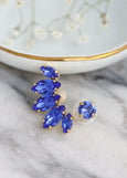 Ear Climber earrings, Blue Sapphire Climbing earrings, Blue Ear Cuff Swarovski Earrings, Blue Sapphire Ear Crawler Crystal Earrings