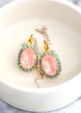 Flamingo Pink Crystal Earrings, Ballet Pink Crystal Drop Earrings, Pink Blue Earrings, Pink blue Earrings, Gift For Her, Bridesmaids Gifts