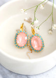 Flamingo Pink Crystal Earrings, Ballet Pink Crystal Drop Earrings, Pink Blue Earrings, Pink blue Earrings, Gift For Her, Bridesmaids Gifts