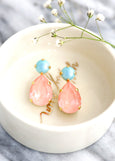 Flamingo Pink Crystal Earrings, Pink Turquoise Stud Earrings, Bridesmaids Earrings, Pink Ballet Earrings, Pink Blue Earrings, Gift For Her