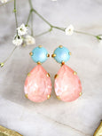 Flamingo Pink Crystal Earrings, Pink Turquoise Stud Earrings, Bridesmaids Earrings, Pink Ballet Earrings, Pink Blue Earrings, Gift For Her