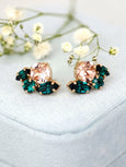 Blush Green Stud Earrings, Blush Rose Emerald Green Crystal Earrings, Bridal Green Blush Crystal Earrings, Bridesmaids Earrings,Gift For Her
