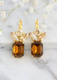 Brown Crystal Earrings, Browen Crystal Leverback Earrings, Bridal Burgundy Earrings,Smoked Amber Earrings, Bridesmaid Earrings, Gift For Her