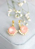 Pink Flamingo Crystal Earrings, Pink Crystal Drop Earrings, Peach Bridal Earrings, Pink Flamingo Crystal Wedding Earrings, Gift For Her