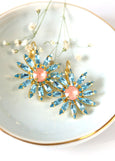 Flower Crystal Earrings, Bridal Blue Pink Drop Earrings, Daisy Crystal Earrings, Bridal Spring Earrings, Gift For Mother, Flower Earrings