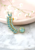 Ear Climber Earrings, Bridal Sage Green Crystal Ear Climbing Earrings, Mint Opal Ear Climber Earrings, Mint Green Opal Ear Crawler Earrings