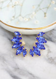 Ear Climber earrings, Blue Sapphire Climbing earrings, Blue Ear Cuff Swarovski Earrings, Blue Sapphire Ear Crawler Crystal Earrings
