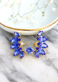 Ear Climber earrings, Blue Sapphire Climbing earrings, Blue Ear Cuff Swarovski Earrings, Blue Sapphire Ear Crawler Crystal Earrings