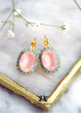 Flamingo Pink Crystal Earrings, Ballet Pink Crystal Drop Earrings, Pink Blue Earrings, Pink blue Earrings, Gift For Her, Bridesmaids Gifts
