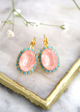 Flamingo Pink Crystal Earrings, Ballet Pink Crystal Drop Earrings, Pink Blue Earrings, Pink blue Earrings, Gift For Her, Bridesmaids Gifts