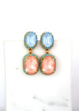 Flamingo Pink Sky Blue Earrings, Coral Blue Crystal Chandelier Crystal Earrings, Coral Peach Blue Chandelier Earrings, Swarovski Earrings