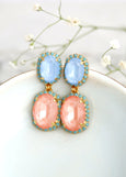 Flamingo Pink Sky Blue Earrings, Coral Blue Crystal Chandelier Crystal Earrings, Coral Peach Blue Chandelier Earrings, Swarovski Earrings