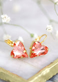 Heart Drop Earrings, Peach Rose Crystal Drop Earrings, Gift For Her, Coral Crystal Earrings, Peach Swarovski Earrings, Heart Drop Earrings