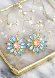 Flower Crystal Earrings, Bridal Blue Pink Drop Earrings, Daisy Crystal Earrings, Bridal Spring Earrings, Gift For Mother, Flower Earrings