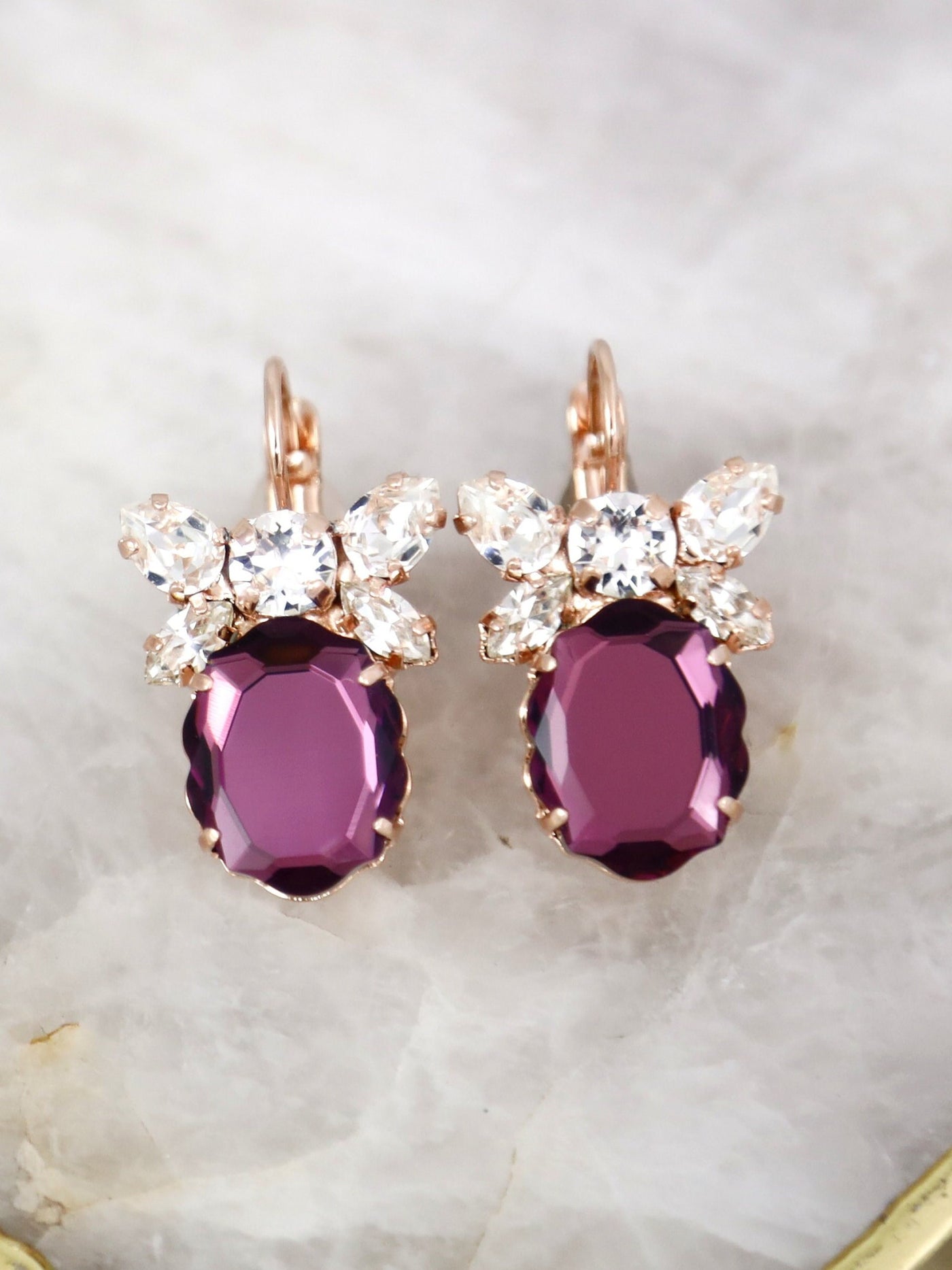 Purple Crystal Drop Earrings, Purple Plum Crystal Bridal Earrings, Amethyst Swarovski Crystal Earrings, Gift For Her, Bridesmaids Earrings.