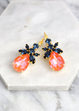 Orange Blue Earrings, Blue Navy Orange Drop Crystal Earrings, Bridesmaids Earrings, Orange Blue Drop Earrings, Gift For Her, Orange Earrings