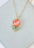 Tangerine Crystal Earrings, Coral Mint Crystal Necklace, Orange Green Necklace, Orange Swarovski Crystal Goldfilled Necklace, Gift For Woman