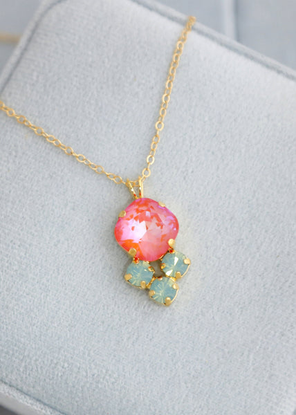 Tangerine Crystal Earrings, Coral Mint Crystal Necklace, Orange Green Necklace, Orange Swarovski Crystal Goldfilled Necklace, Gift For Woman