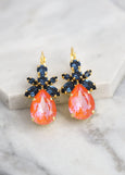 Orange Blue Earrings, Blue Navy Orange Drop Crystal Earrings, Bridesmaids Earrings, Orange Blue Drop Earrings, Gift For Her, Orange Earrings