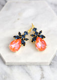 Orange Blue Earrings, Blue Navy Orange Drop Crystal Earrings, Bridesmaids Earrings, Orange Blue Drop Earrings, Gift For Her, Orange Earrings