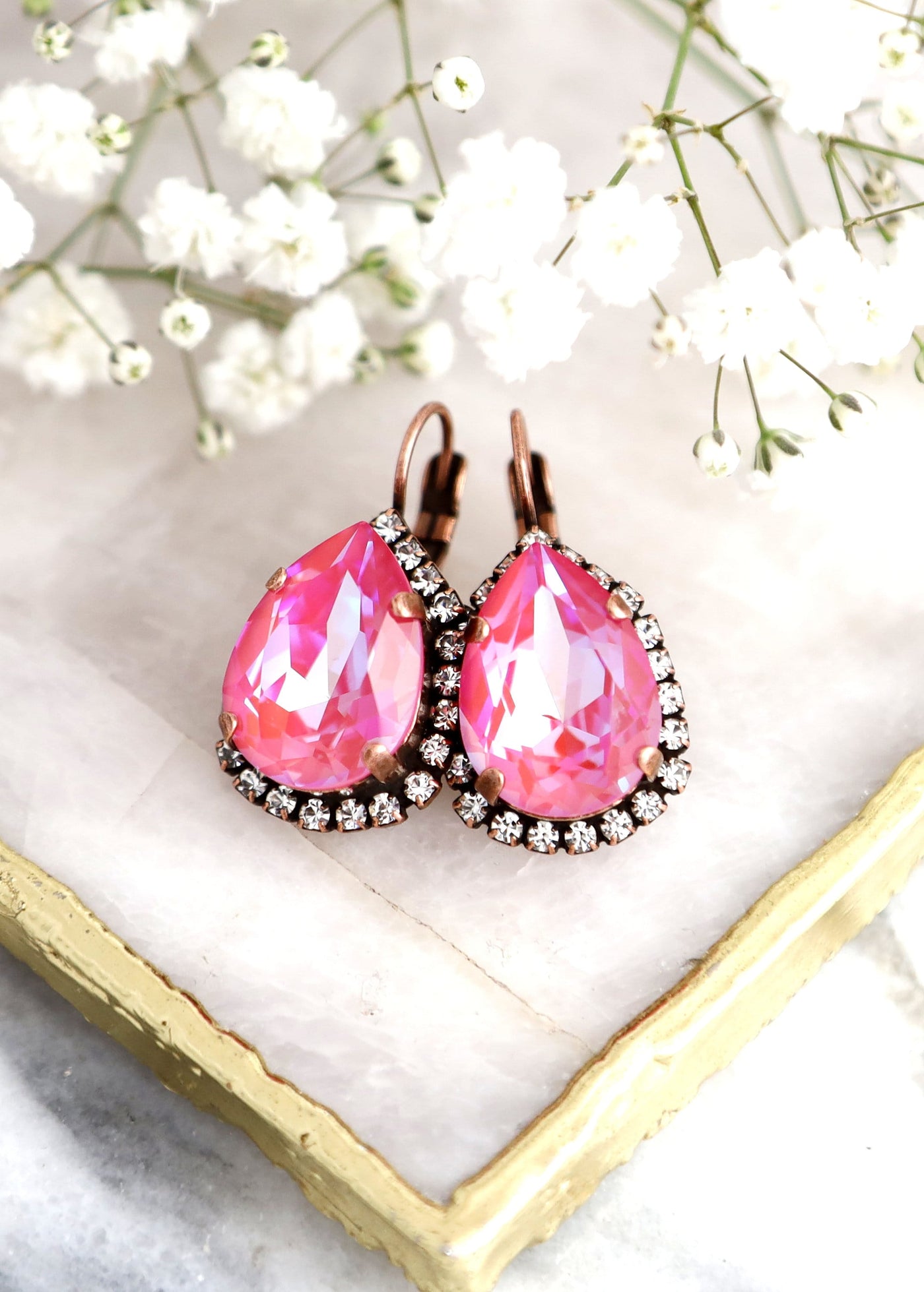 Magenta Pink Crystal Earrings, Ultra Pink Drop Earrings, Hot Pink Drop Earrings, Ultra Neon Pink Earrings, Ultra Pink Swarovski Earrings