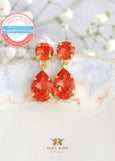 Peach Crystal Swarovski Drop Earrings, Orange Peach Crystal Dangle Crystal Wedding Earrings, Bridal Peach Classic Bridesmaid Earrings,